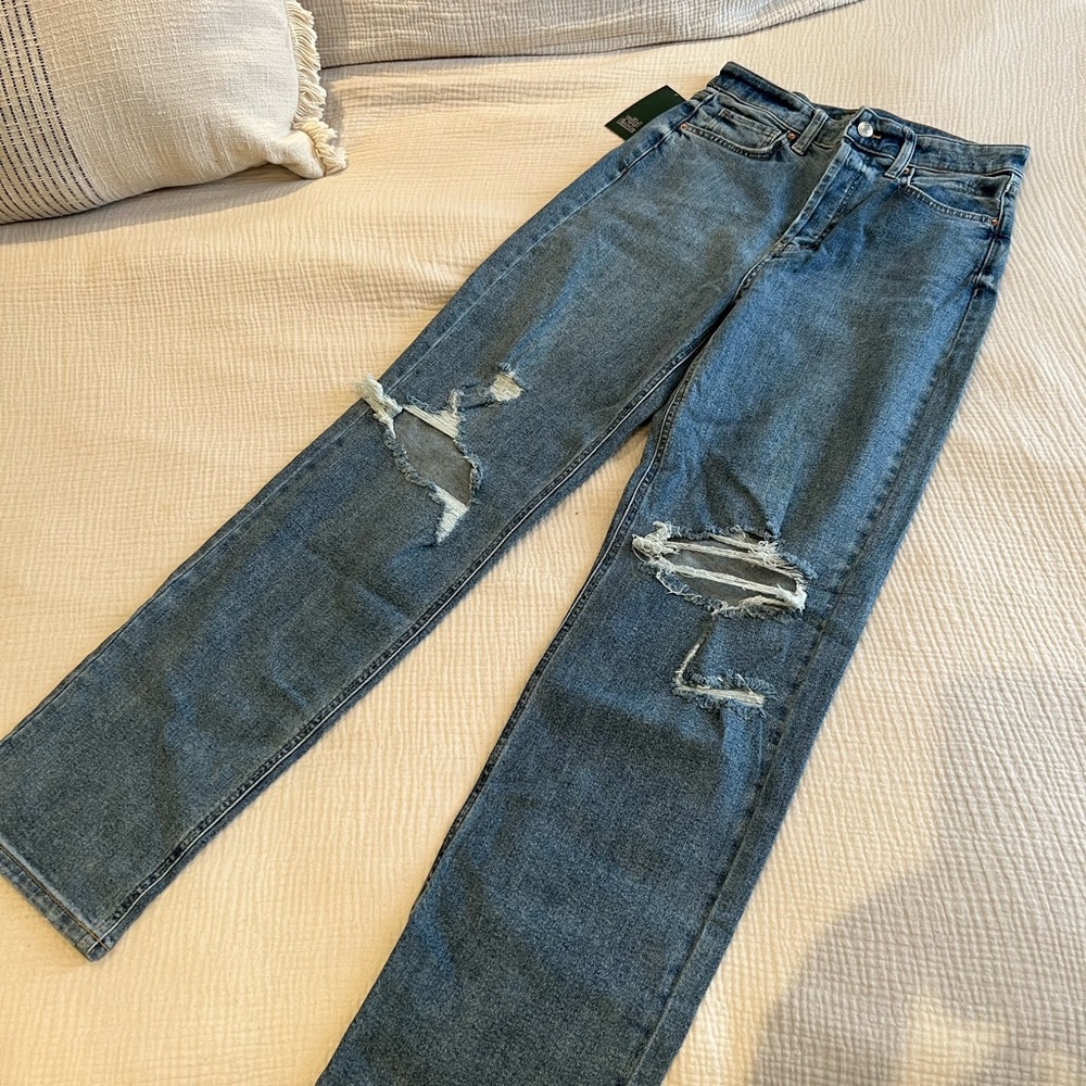 Wild Fable Super-High Rise Distressed Straight Jeans